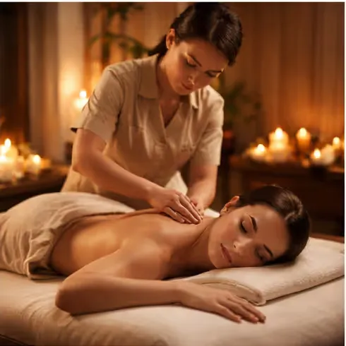 Luxury spa treatment setup with candles and oils in Goa
